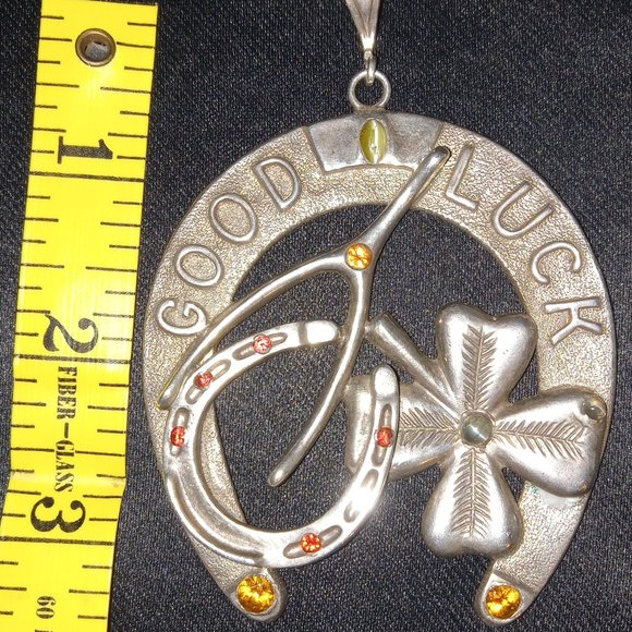Handcrafted 925 Sterling Silver Rare Very Large"Good Luck" Pendant